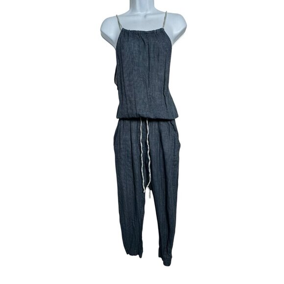 Sundry jumpsuit size Medium 2 Drawstring halter neck blue chambray NWT - Picture 1 of 11